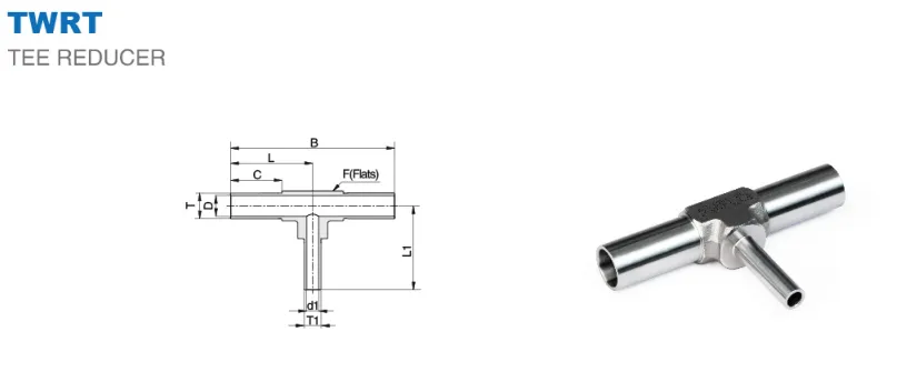 Тройник разноразмерный удлиненный под приварку TWRT: Трубка мм / Type TWRT Tee Reducer mm