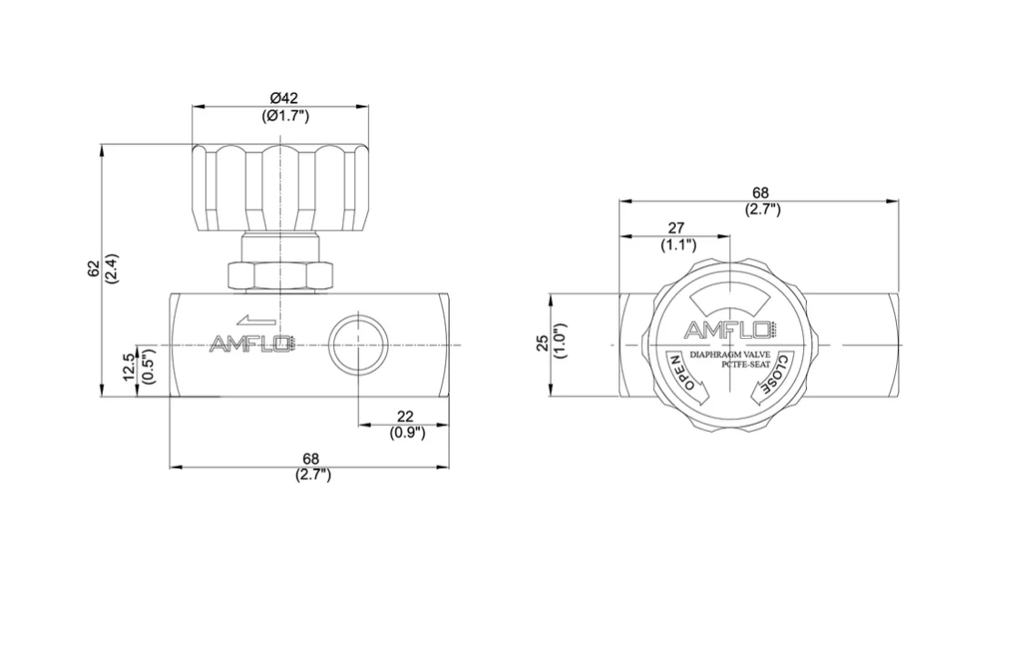 Клапан мембранный AMFLO, SS-DV11 FNT4, нержавеющий SS316L, 241 bar, 4-х портовый, соединения FNPT 1/4